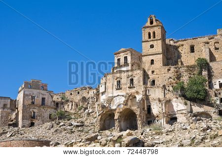 Panoramic view of Craco. Basilicata. Southern Italy.