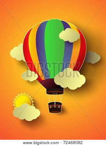 Vector Illustration  Colorful  Hot Air Balloon With Sunset.