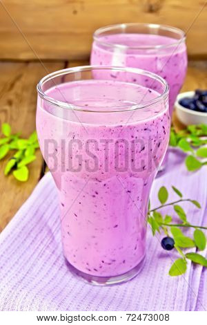 Milkshake With Blueberries In Glasses On Board
