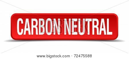 Carbon Neutral Red Three-dimensional Square Button Isolated On White Background