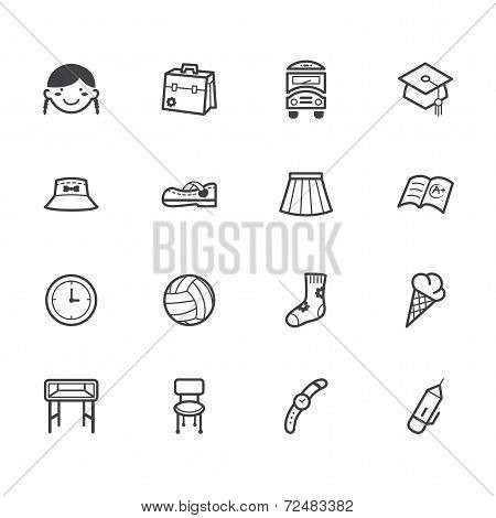 Girl School Vecter Black Icon Set On White Background