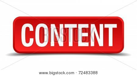 Content Red Three-dimensional Square Button Isolated On White Background