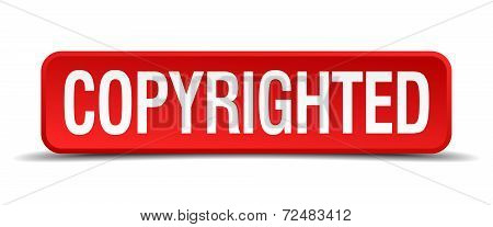 Copyrighted Red Three-dimensional Square Button Isolated On White Background