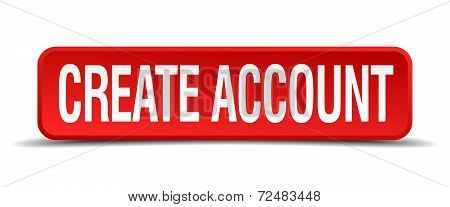 Create Account Red Three-dimensional Square Button Isolated On White Background
