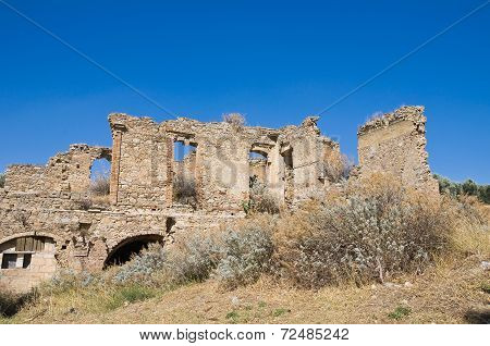 Panoramic view of Craco. Basilicata. Southern Italy.