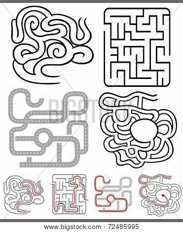 Mazes Or Labyrinths Diagrams Set