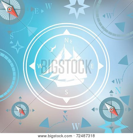 Ship White Background Traveler Compasses Stylized Design