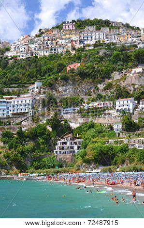 Picturesque summer landscape of vietri sul mare beach, Italy