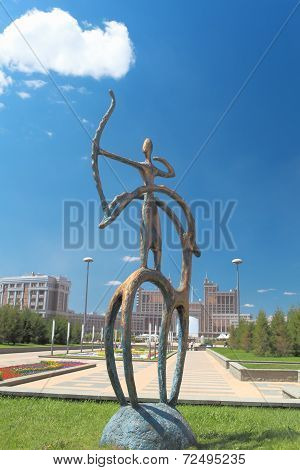 Statue In The Kazakh National Style In The Center Of Astana.