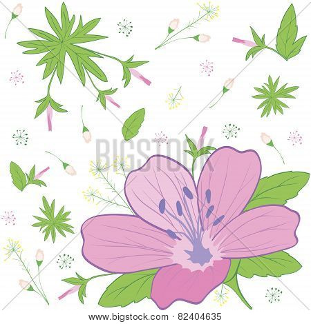Seamless texture of forest pink flowers