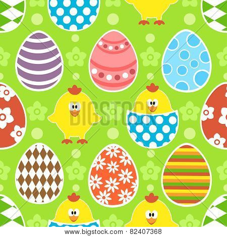 Easter seamless background with eggs and chicks