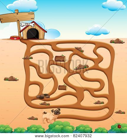 Illustration of a puzzle game with dog and a house