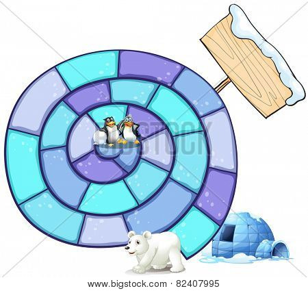 Illustration of a puzzle game with penguin and polar bear