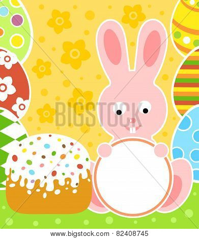 Easter background with rabbit and cake