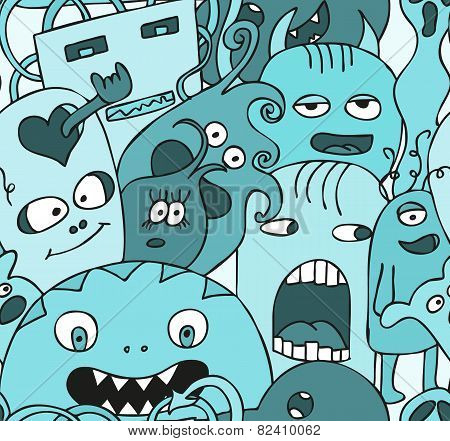 Funny monsters seamless vector pattern