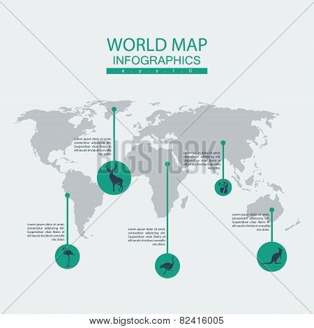 Vector world map animal.