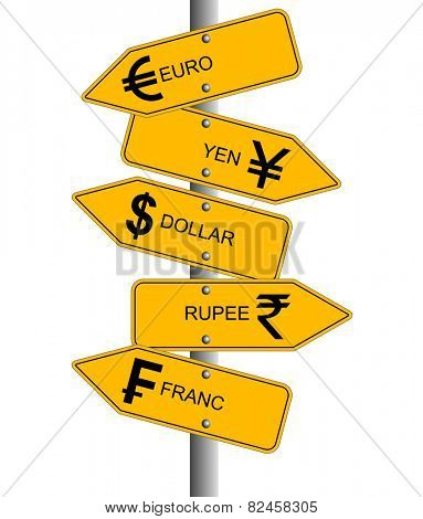 An illustration showing arrows of different currency direction