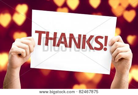 Thanks! card with heart bokeh background