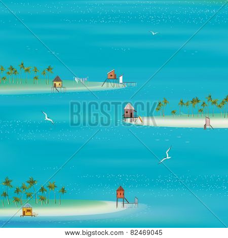 Square composition with tropical islands on a sea background. Sea and islands created with Mesh tool.