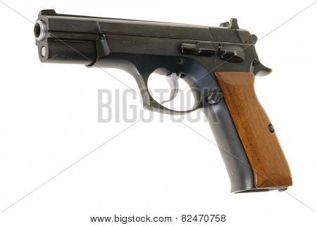 Hayward, CA - February 3, 2015: Tangfolio Brothers model TZ 75, 9mm semi-automatic pistol, isolated on white