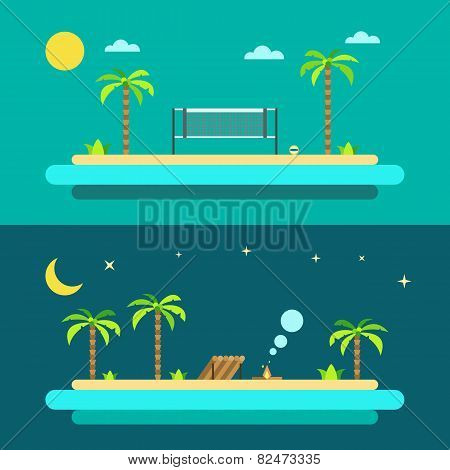 Flat Design Of Summer Paradise Beach
