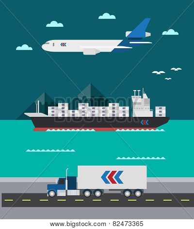 Flat Design Of Cargo Transportation Sea Air Land