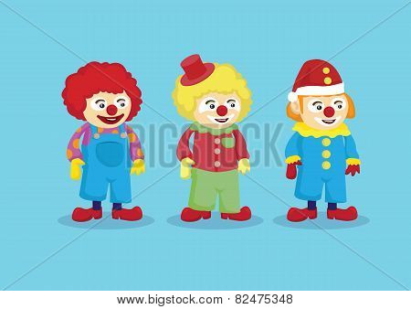 Cute Clowns In Colorful Outfits Vector Illustration
