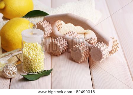 Spa still life on wooden planks background