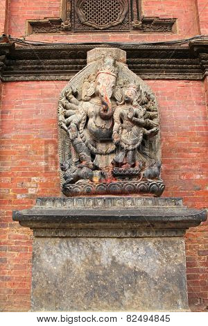 PATAN, NEPAL - APRIL 2014 : Statue Of Ganesha Outside Sundari Chowk in Patan, Nepal on 13 April 2014.