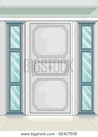 Illustration of a Stylish Door with Glass Sidelights