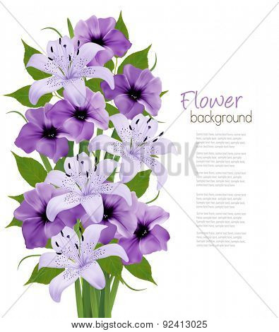 Holiday background with colorful beautiful flowers. Vector illustration