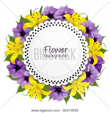 Greeting Card With Beautiful Flowers. Vector. 