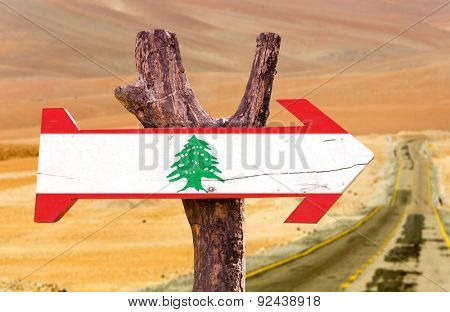 Lebanon Flag wooden sign with desert background