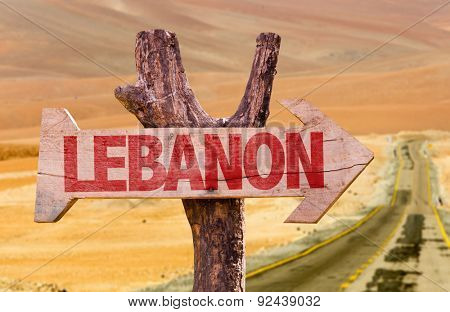 Lebanon wooden sign with desert background