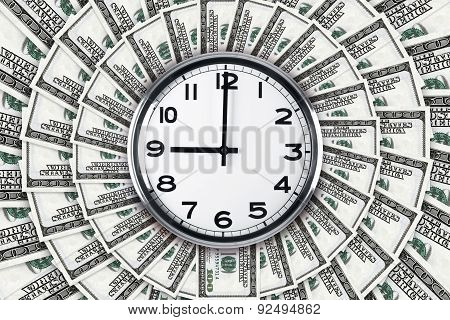 Wall Clock On Dollar Banknotes
