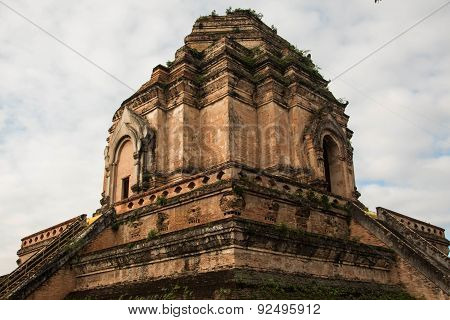 Ancient Pagoda build from brick at Wat Chedi Luang in Chiang Mai Thailand