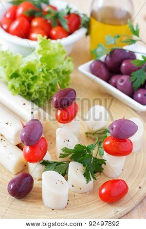 Canape Of Heart Of Palm (palmito), Cherry Tomatos, Olives