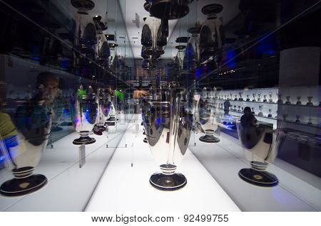Uefa Champions League Cup In Museum Of Fc Barcelona, Spain.
