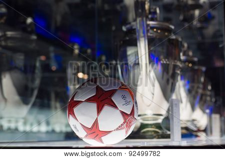 Uefa Champions League Cup In Museum Of Fc Barcelona, Spain.