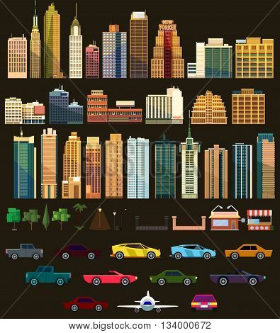 Big set with city elements to make your own city. Vector illustration