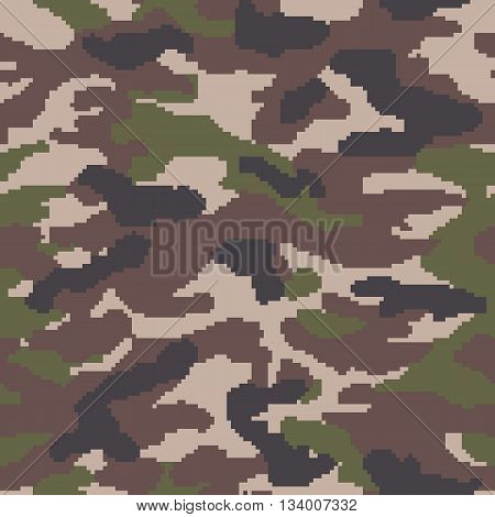 Pixel military camouflage seamless pattern in green-brown colors. Vector