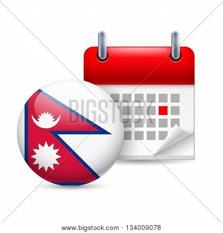 Calendar and round Nepalese flag icon. National holiday in Nepal