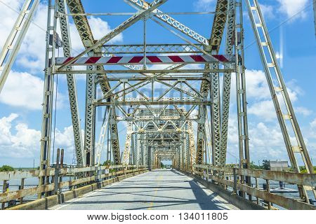 Old Bridge In East Area Of New Orleans Crossing The Bay