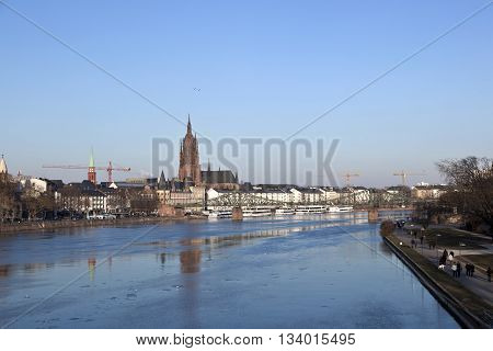 old historic bridge Eiserner Steg in Frankfurt am Main Germany.