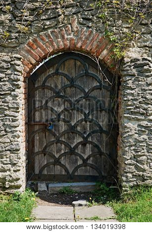 Traditional wooden wrought iron door, Ukraine Dubno Carpathian