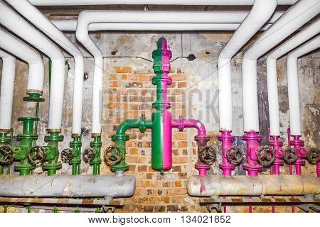 old pipelines with valve for a rotten water heating and controling plant