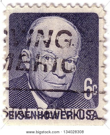 Usa - Circa 1970: A Stamp Printed In Usa Shows Portrait President Dwight David Eisenhower Circa 1970