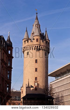 FRANKFURT, GERMANY - AUG 5, 2012: famous Eschesheimer Turm in Frankfurt a medieval city gate tower
