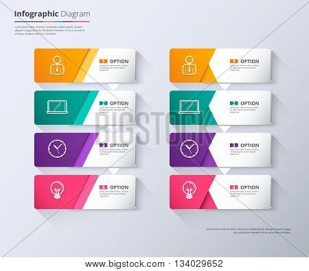 Label Infographic Design, Work Flow Diagram, Step Down Concept, Vector Stock.
