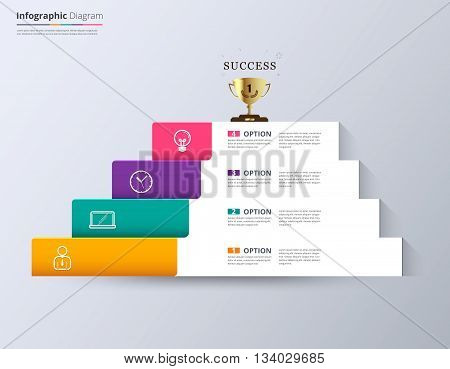 Stair To Success  Infographic Design Template For Replace Text, Stair Diagram, Stair Step Up Diagram